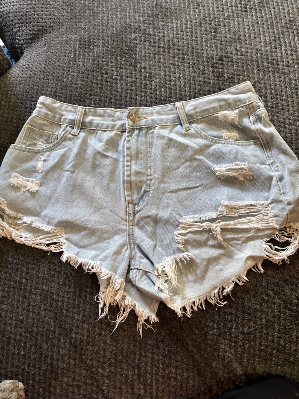 SHEIN Light Blue Distressed High-Waist Denim Shorts